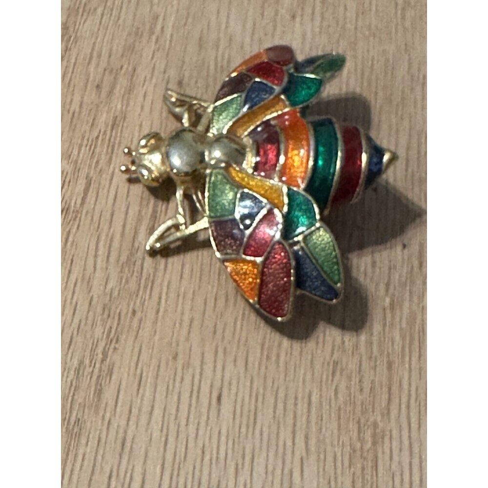 Don-Lin Gold Tone Enamel Bee Wasp Fly Insect Brooch Pin Signed Colorful - Picture 6 of 9